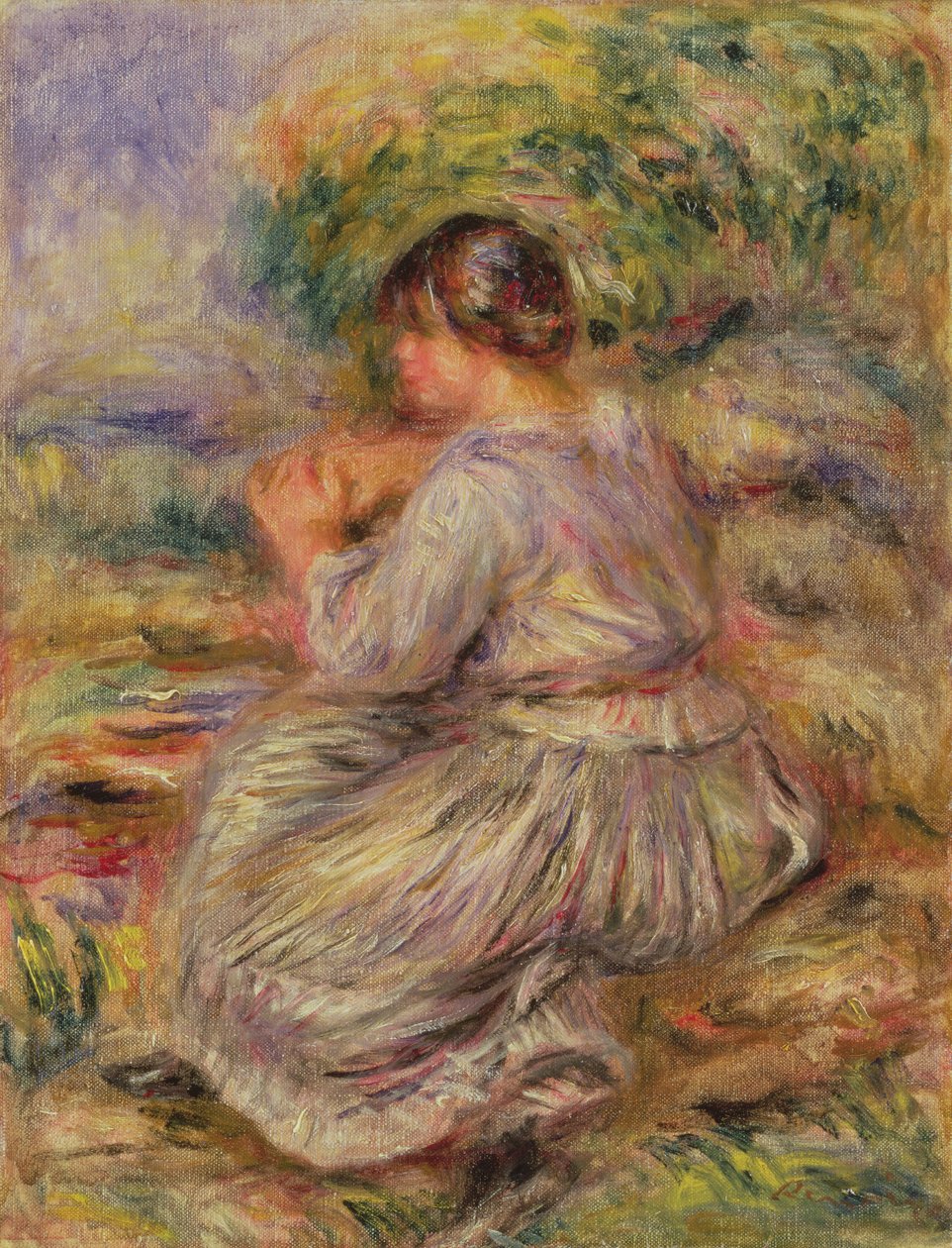 Flicka i landskapet, ca 1914 av Pierre Auguste Renoir
