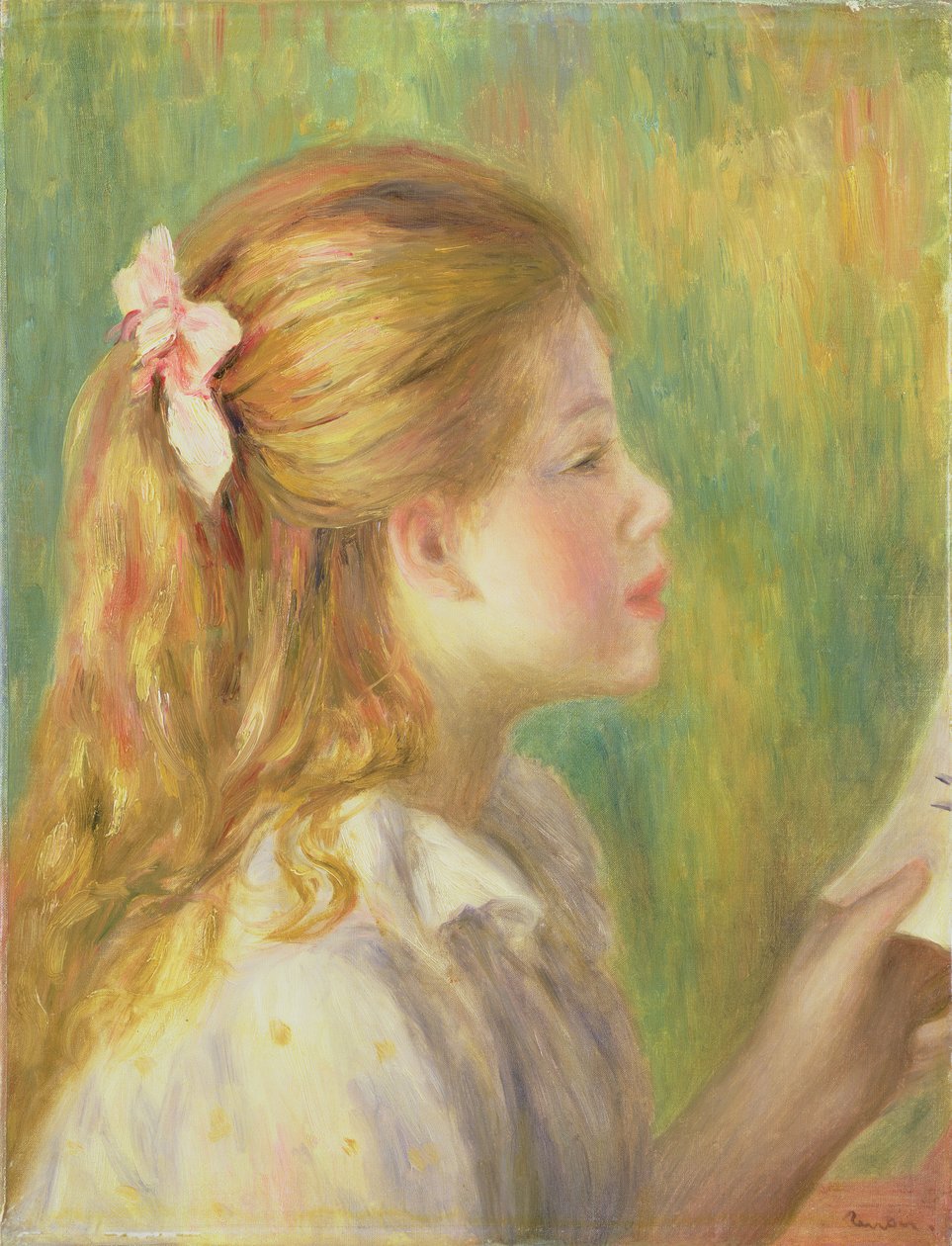 Tjej i profilläsning av Pierre Auguste Renoir