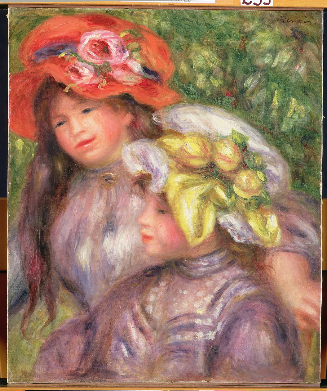 Heads of Two Girls with Hats, c.1910 av Pierre Auguste Renoir