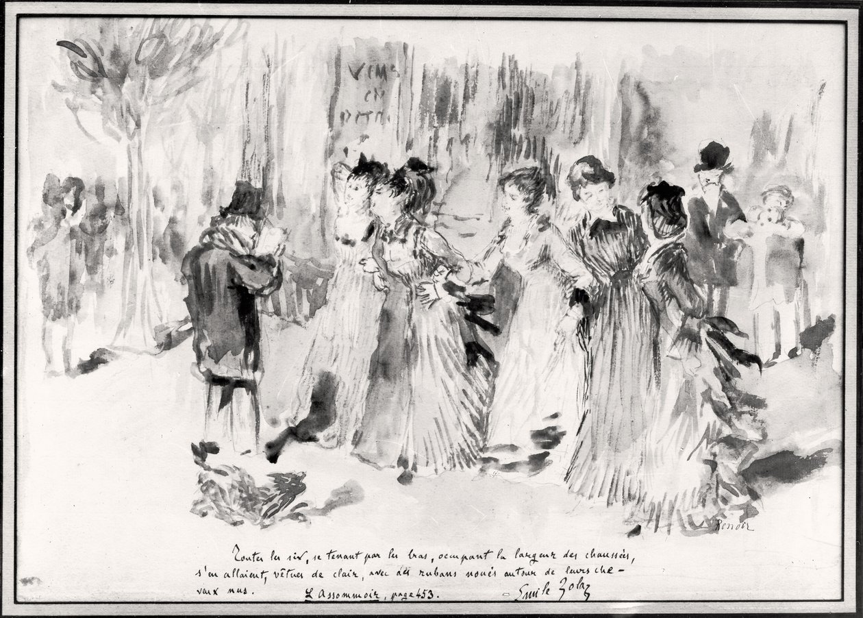 Illustration för LAssommoir (1876-77), av Emile Zola (1840-1902), sidan 453 (tvätt på papper) av Pierre Auguste Renoir