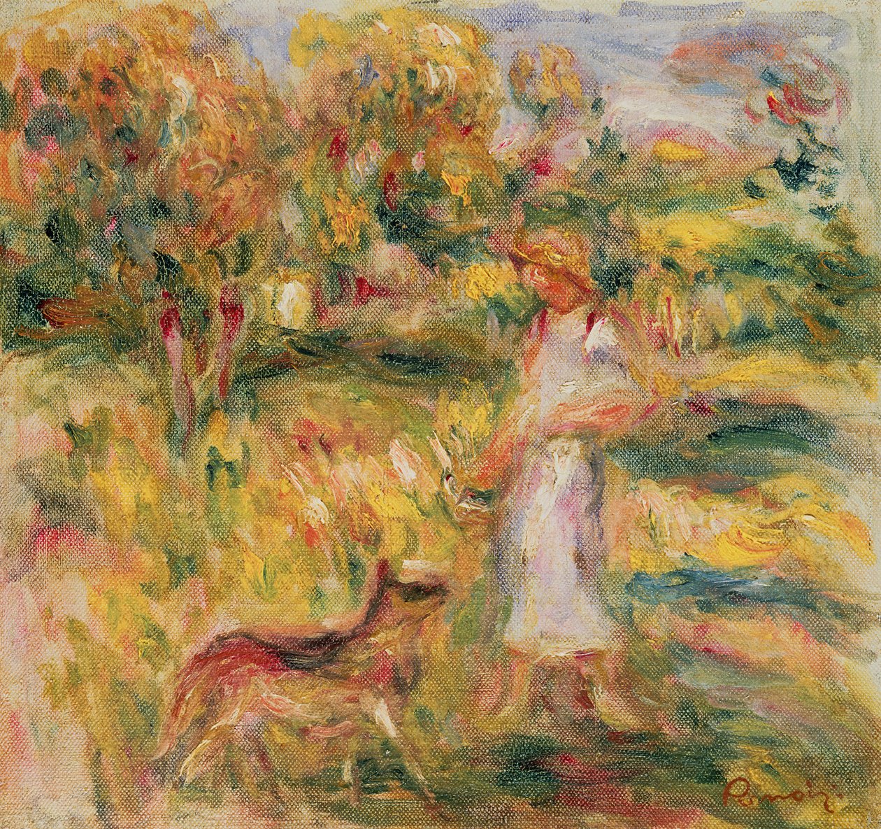 Landskap med konstnärens hustru och Zaza, ca 1919 av Pierre Auguste Renoir