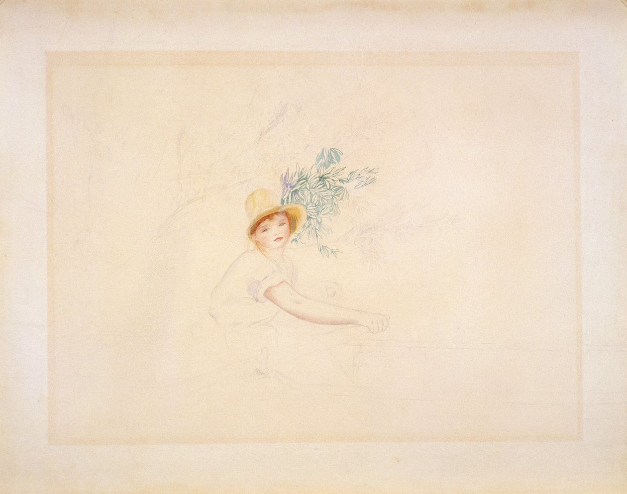 Madame Renoir i en båt, 1884-86 (penna och wc på papper) av Pierre Auguste Renoir