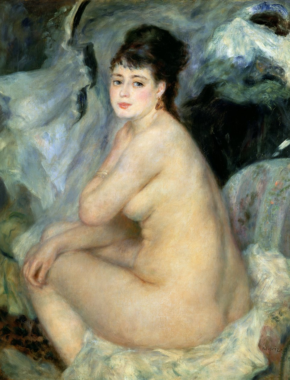 Nøgen eller nøgen siddende på en sofa av Pierre Auguste Renoir