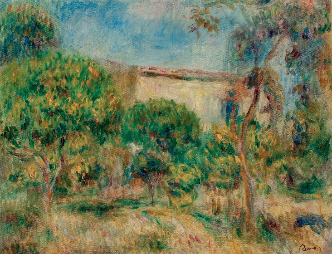 Landskap, huset sett från gården av Pierre Auguste Renoir