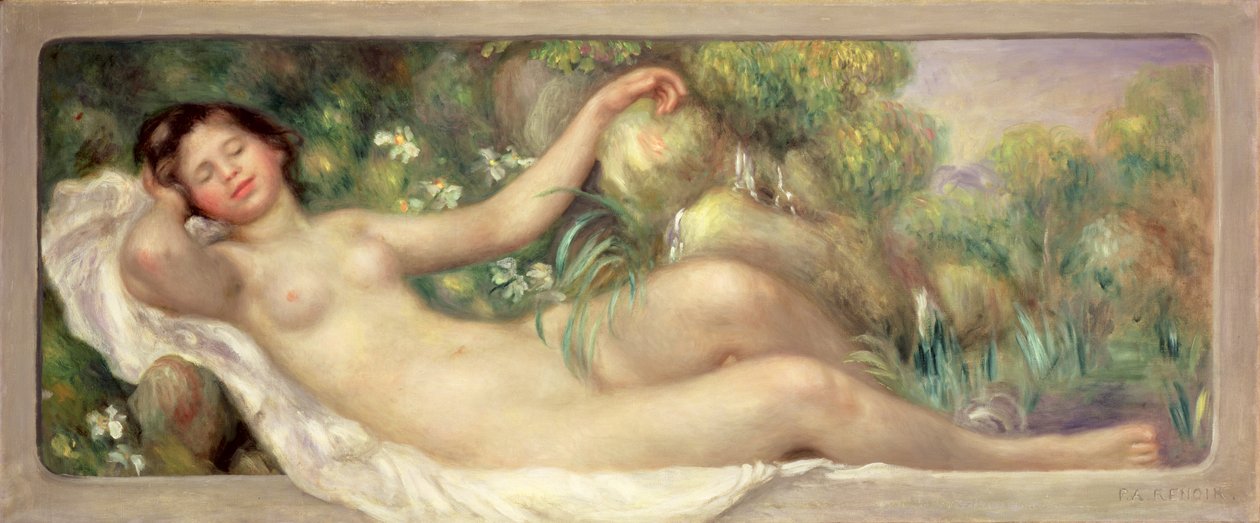 Liggande naken (La Source) c.1895-97 av Pierre Auguste Renoir