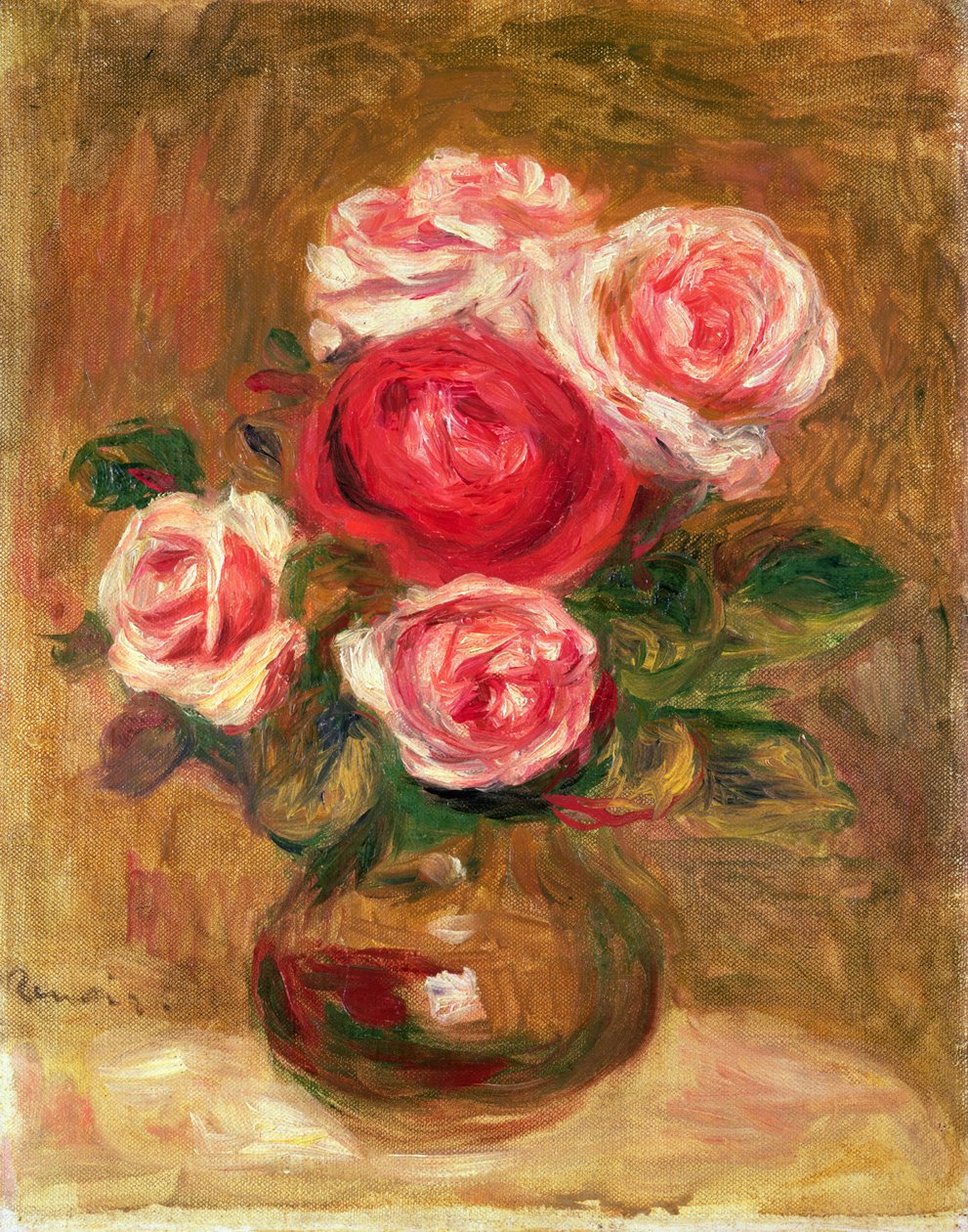 Rosor i en kruka av Pierre Auguste Renoir