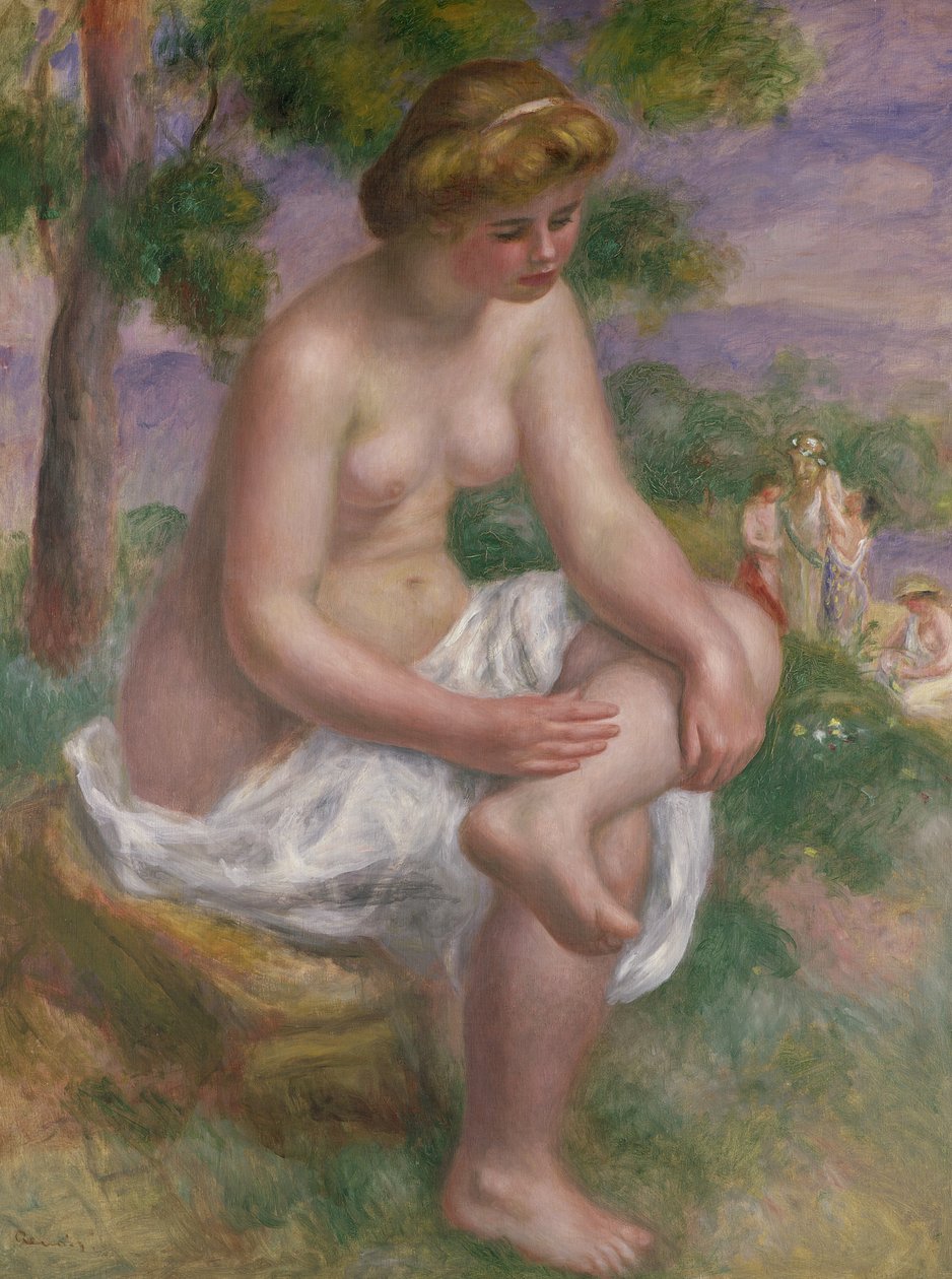Sittande badare i ett landskap eller, Eurydice, 1895-1900 av Pierre Auguste Renoir