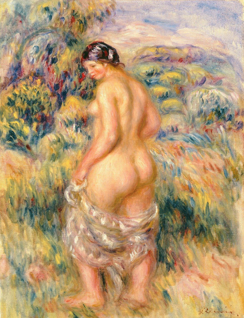 Stående naken i ett landskap av Pierre Auguste Renoir