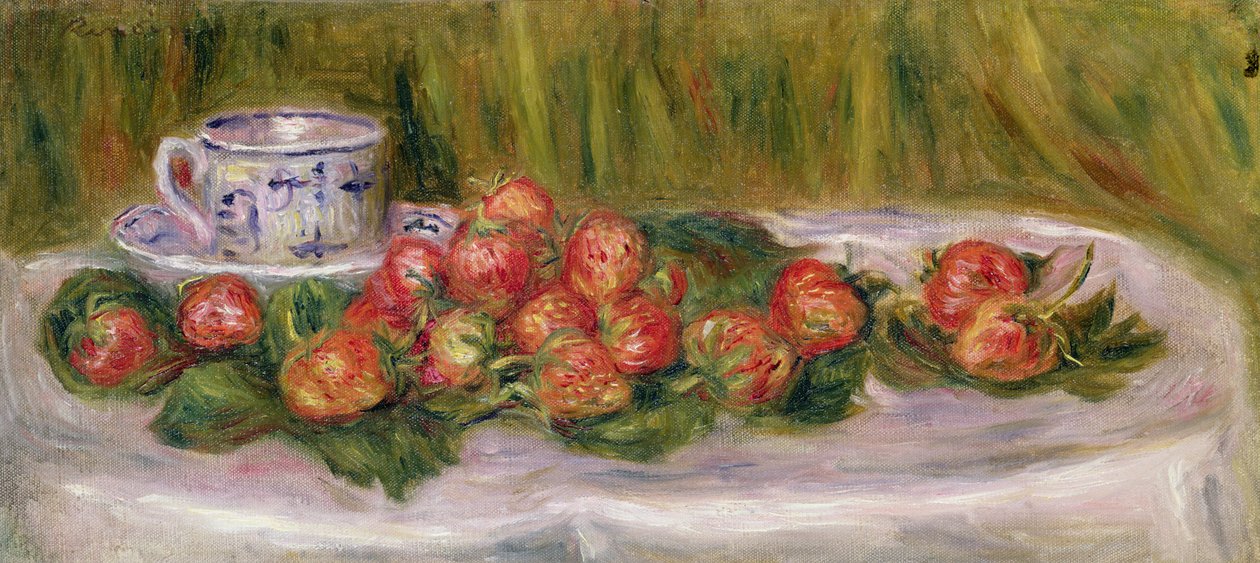 Stilleben med jordgubbar och en tekopp, ca 1905 av Pierre Auguste Renoir
