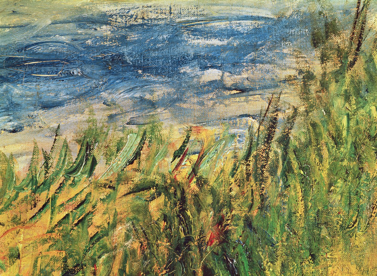 Seine-banterna vid Champrosay, detalj av vattnet och gräset i mitten av målningen, 1876 (detalj av 38573) av Pierre Auguste Renoir
