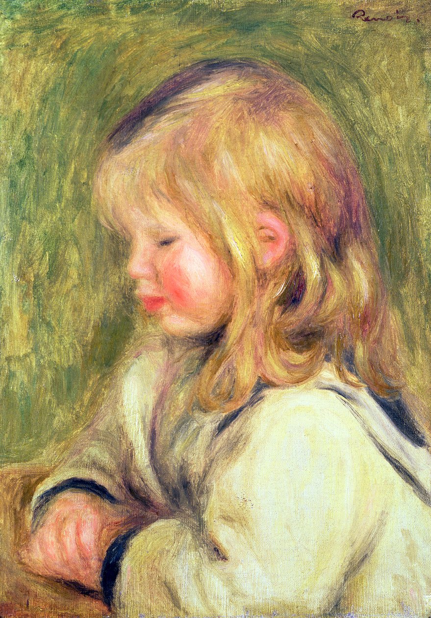 Barnet i vit skjorta som läser, 1905 av Pierre Auguste Renoir