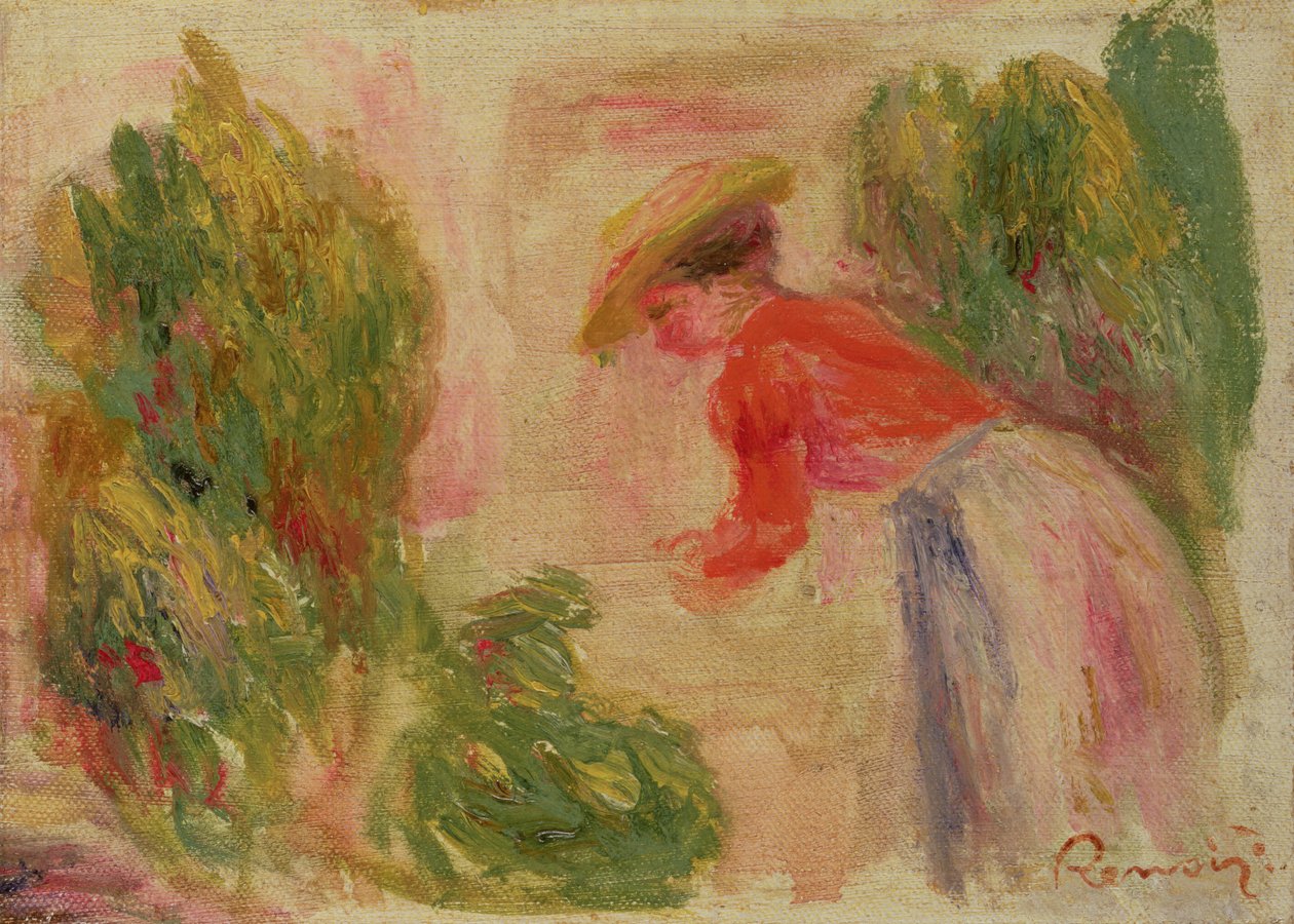 Kvinna som samlar blommor 1906–10 av Pierre Auguste Renoir