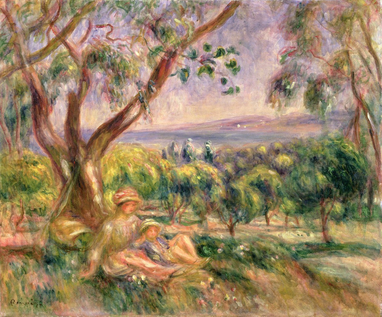 Kvinna och barn under ett träd, ca 1910 av Pierre Auguste Renoir