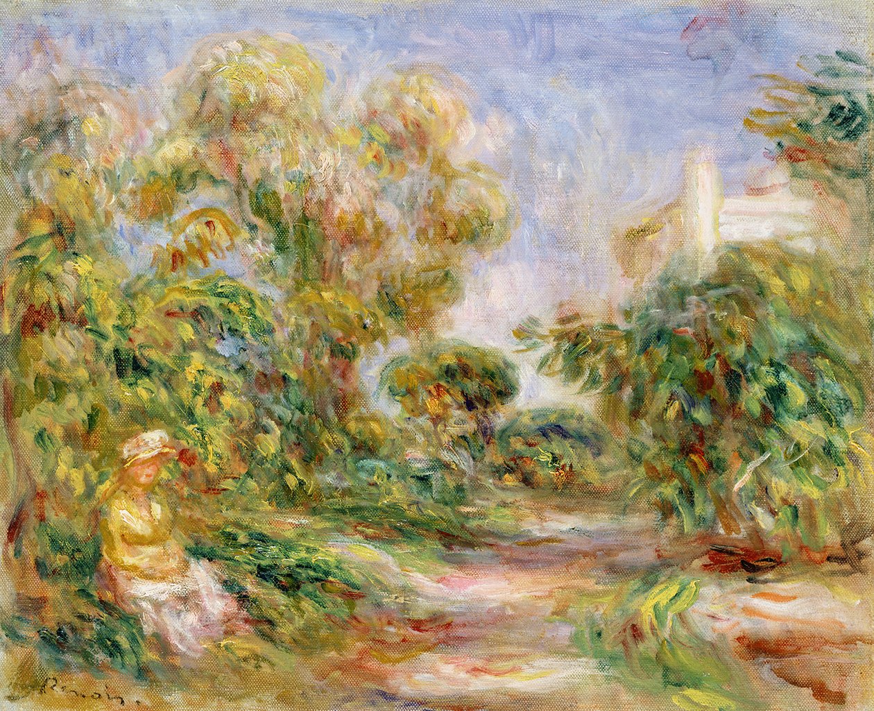 Kvinna i ett landskap, ca 1918 av Pierre Auguste Renoir