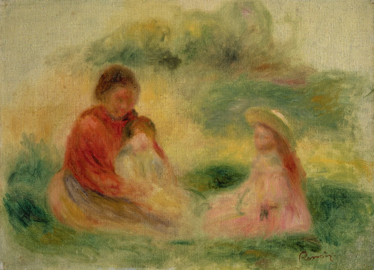 Kvinna med två barn som sitter på marken, 1902-03 av Pierre Auguste Renoir