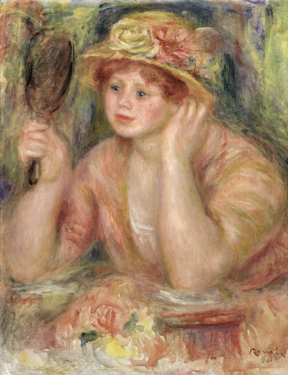 Kvinna med en spegel, ca 1915 av Pierre Auguste Renoir