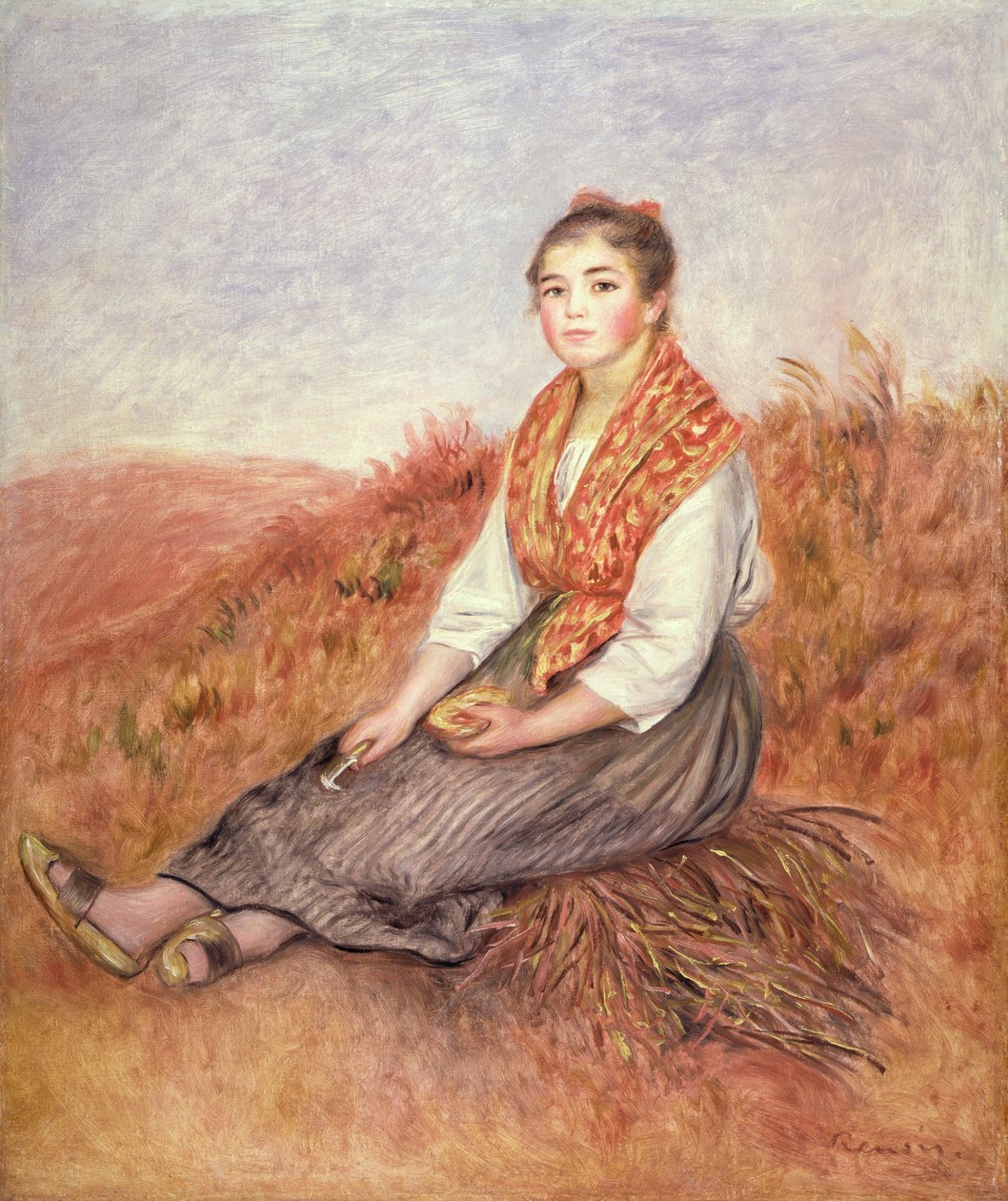 Kvinna med en bunt ved, c.1882 av Pierre Auguste Renoir