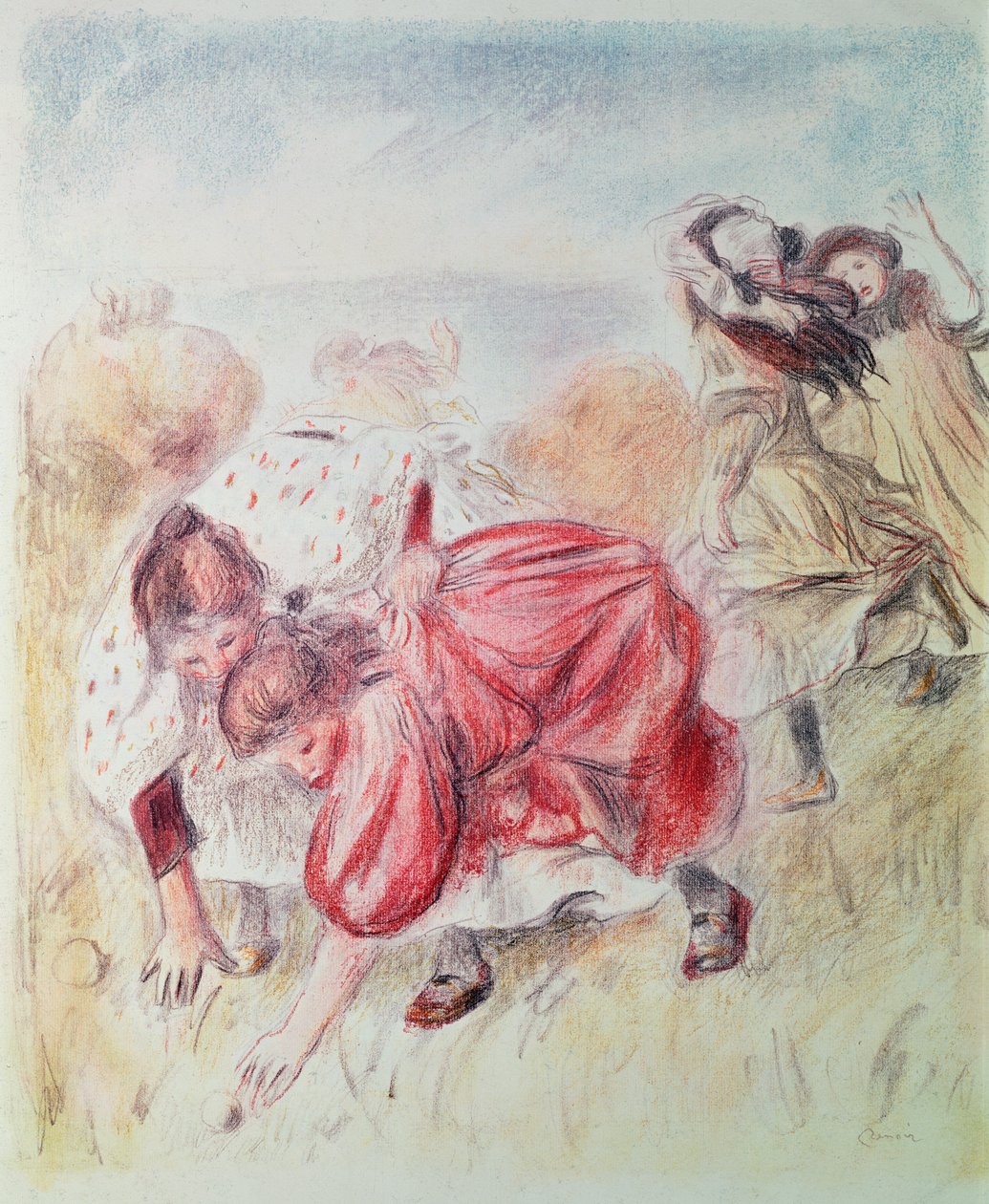 Unga flickor som leker (färgpenna) av Pierre Auguste Renoir