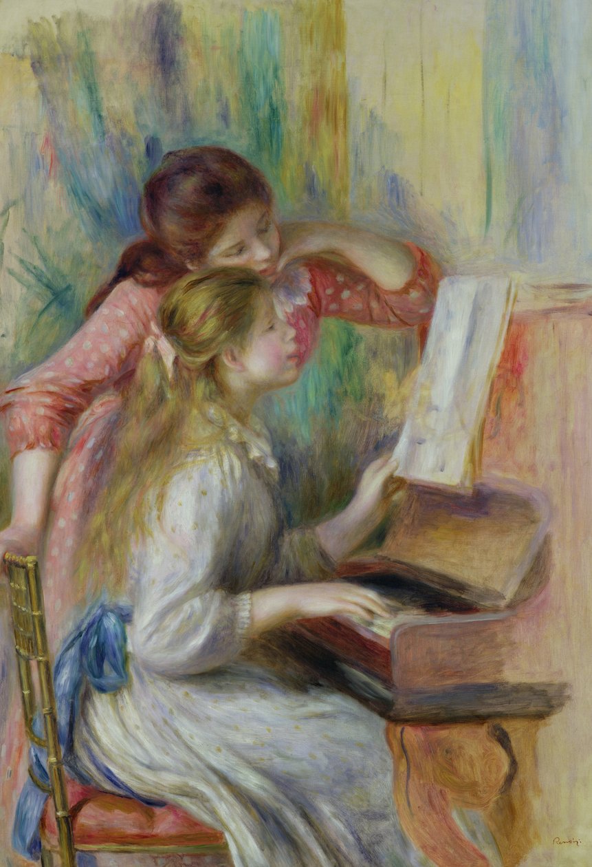 Unga flickor vid pianot, ca 1890 av Pierre Auguste Renoir