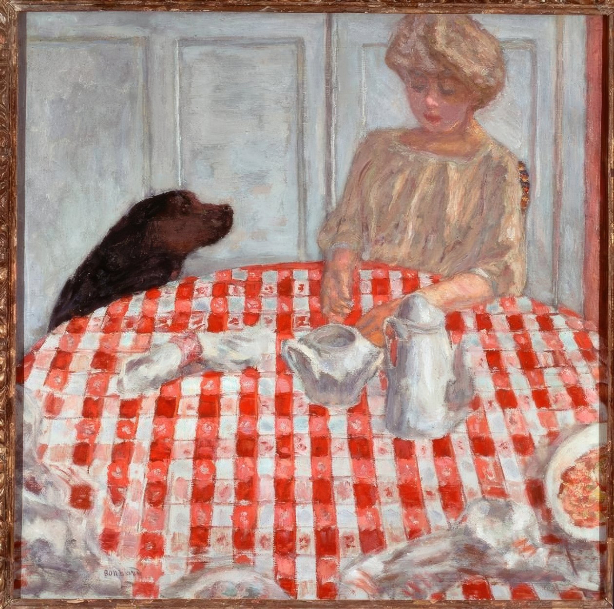 Den rödrutiga duken eller Hundens middag av Pierre Bonnard
