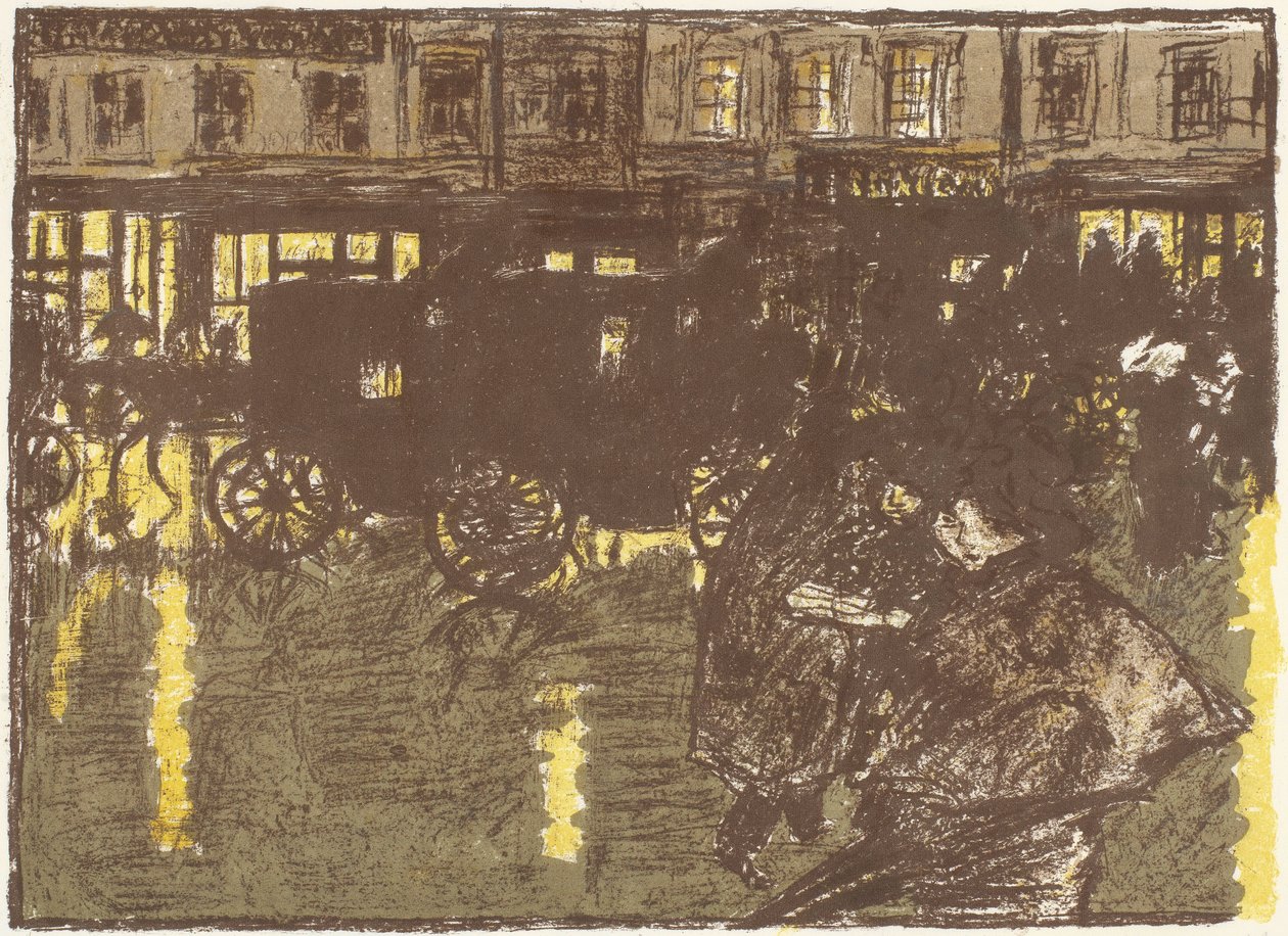 Gata, kväll, under regnet, litografi från serien Några aspekter av Paris liv av Pierre Bonnard