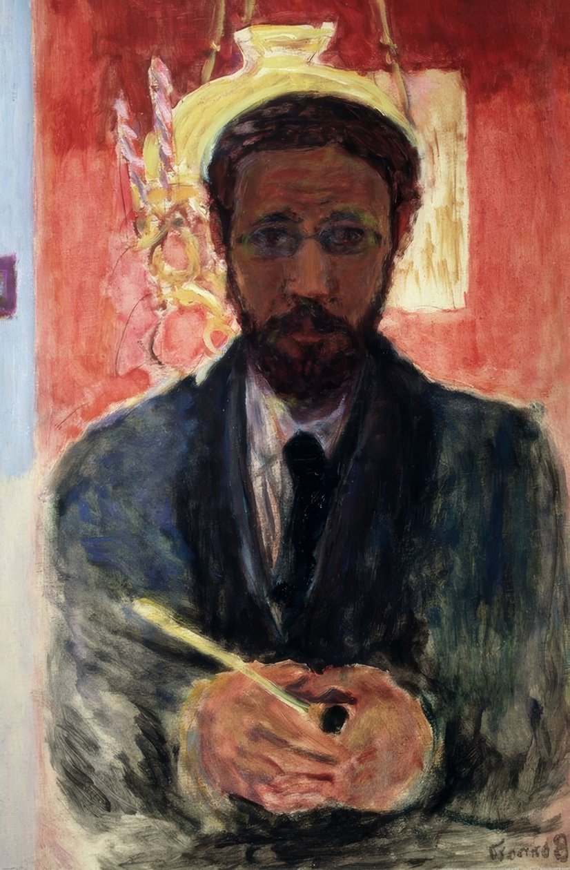 Självporträtt med rör av Pierre Bonnard