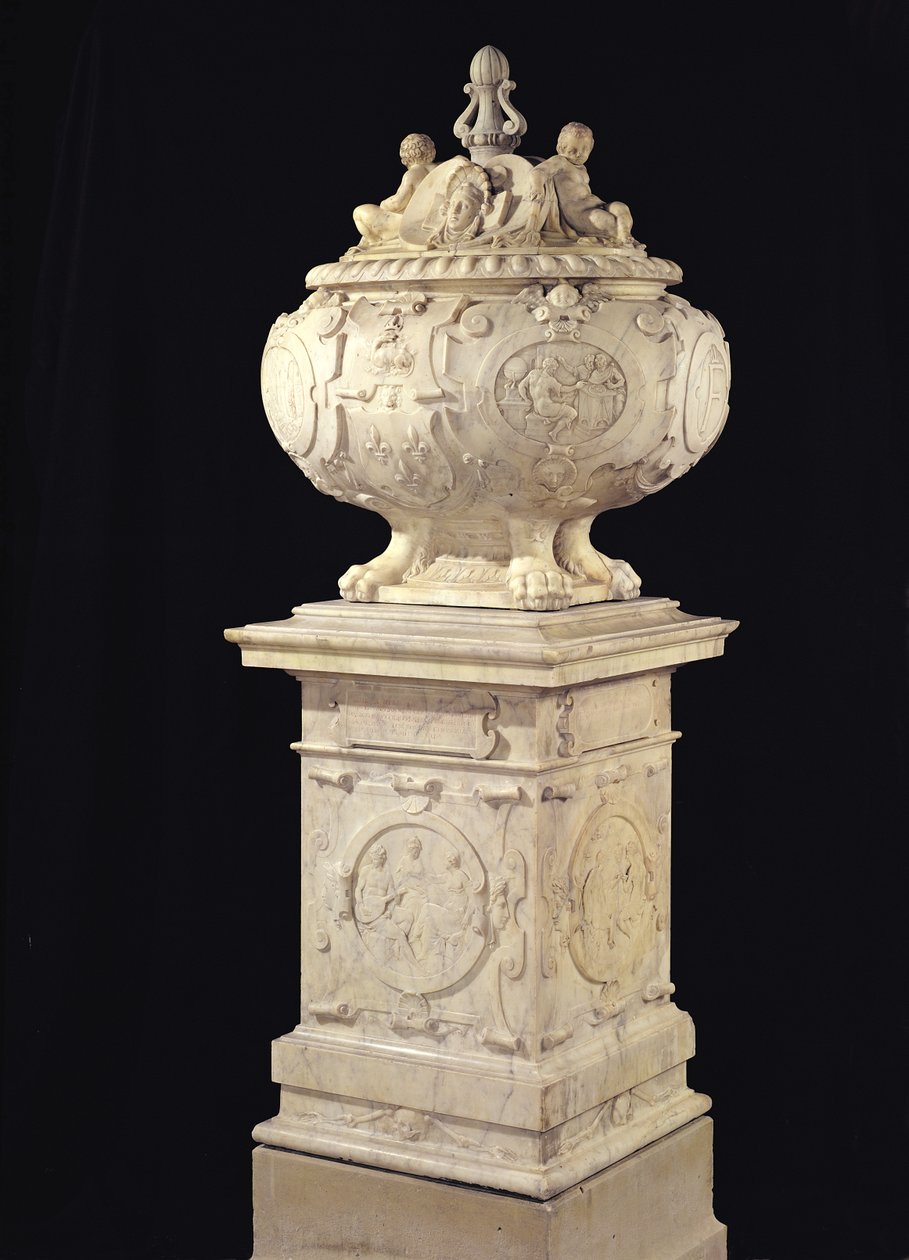 Begravningsurna som innehåller hjärtat av Francois I (1494-1547) 1556 (marmor) av Pierre Bontemps