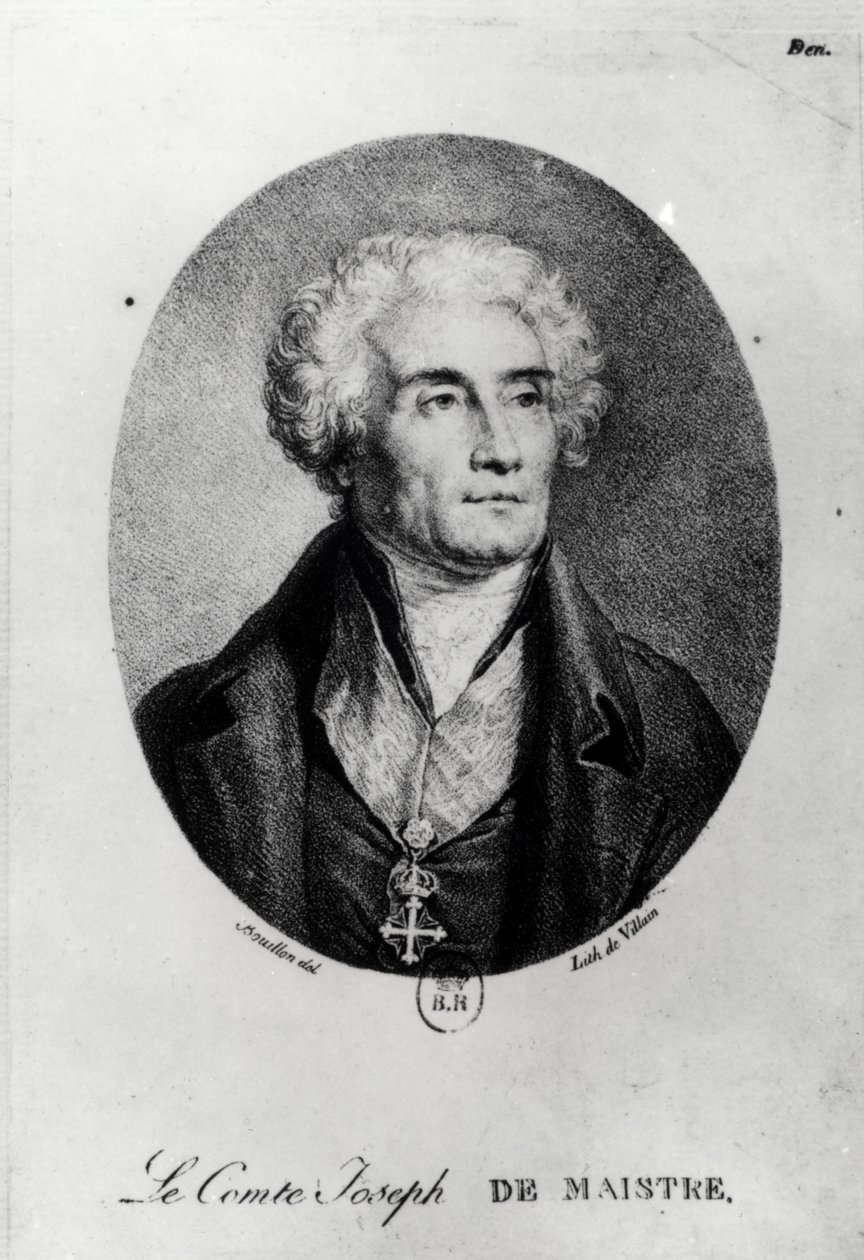Porträtt av greve Joseph de Maistre (1753-1821), graverad av Francois le Villain av Pierre Bouillon