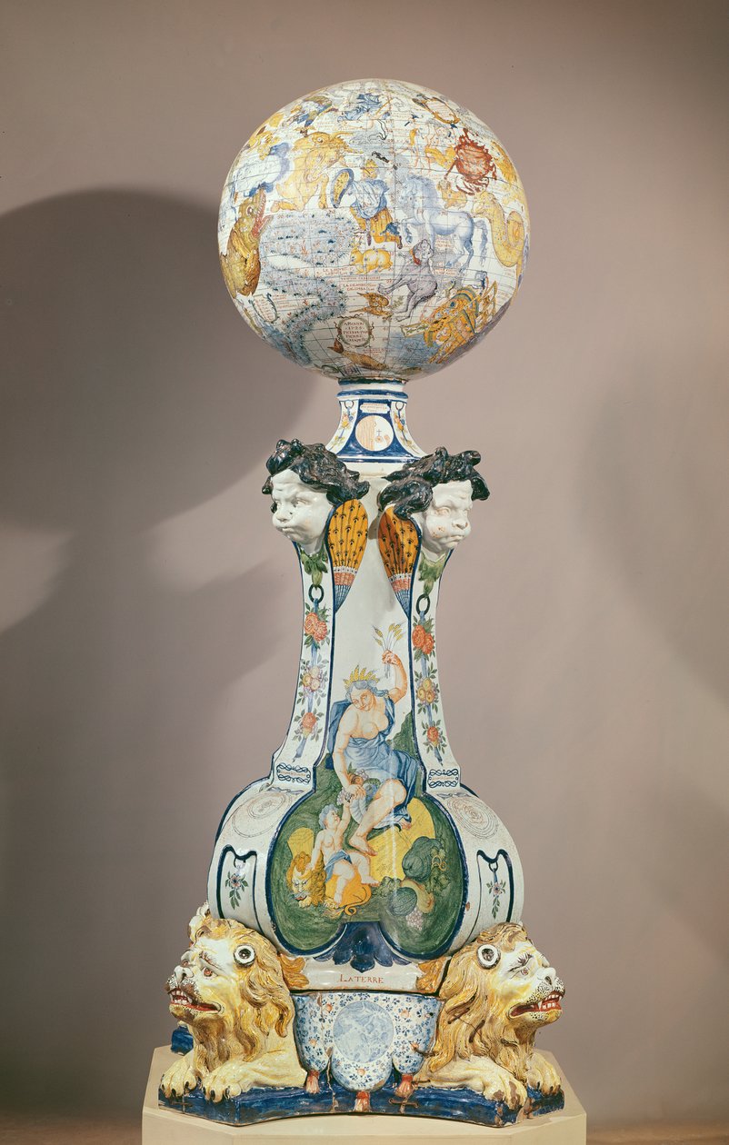 Himmelssfär på en piedestal med fyra lejon, 1725 (keramik) av Pierre Chapelle