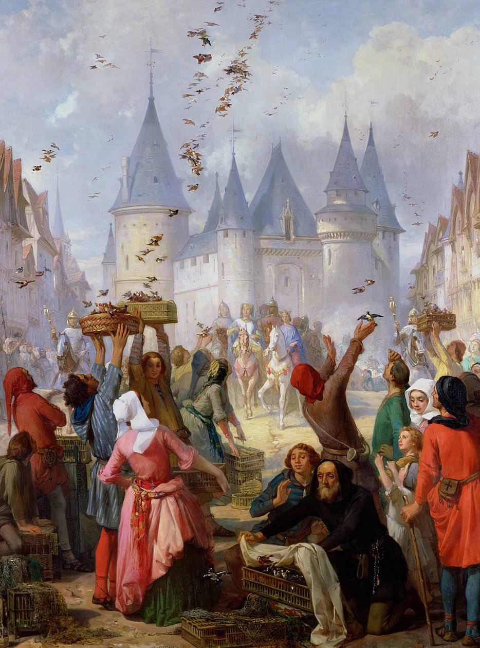 St. Louis (1214-70) och Blanche av Castilles (1188-1252) återkomst till Notre-Dame, Paris, före 1857 av Pierre Charles Marquis