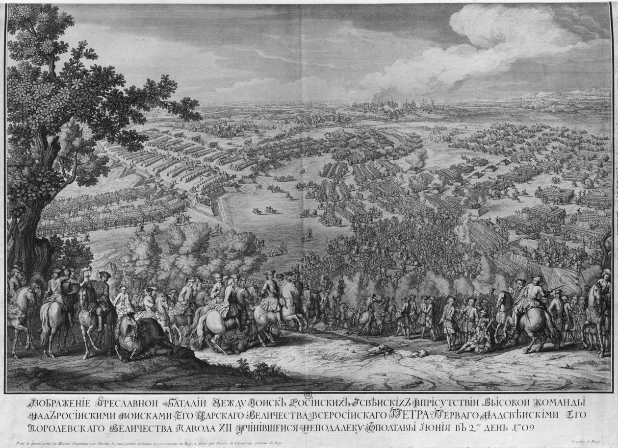 Slaget vid Poltava, graverat av en av familjen Nicolas Larmessin, 1709 av Pierre Denis Martin