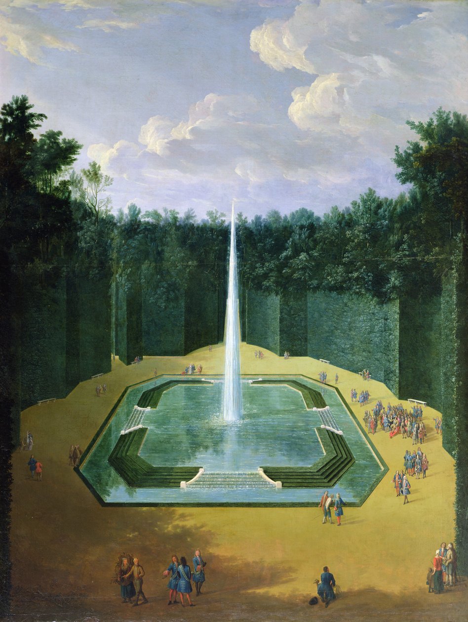 Utsikt över fontänobelisken i trädgårdarna i Versailles (promenaden Louis XIV) av Pierre Denis Martin