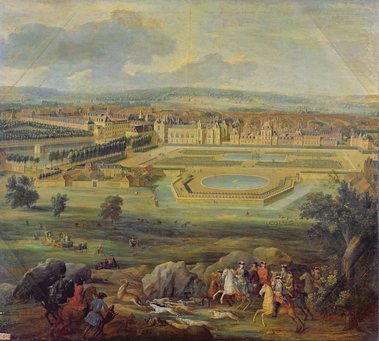 Utsikt över Palace of Fontainebleau från Parterre of the Tiber, 1722 av Pierre Denis Martin