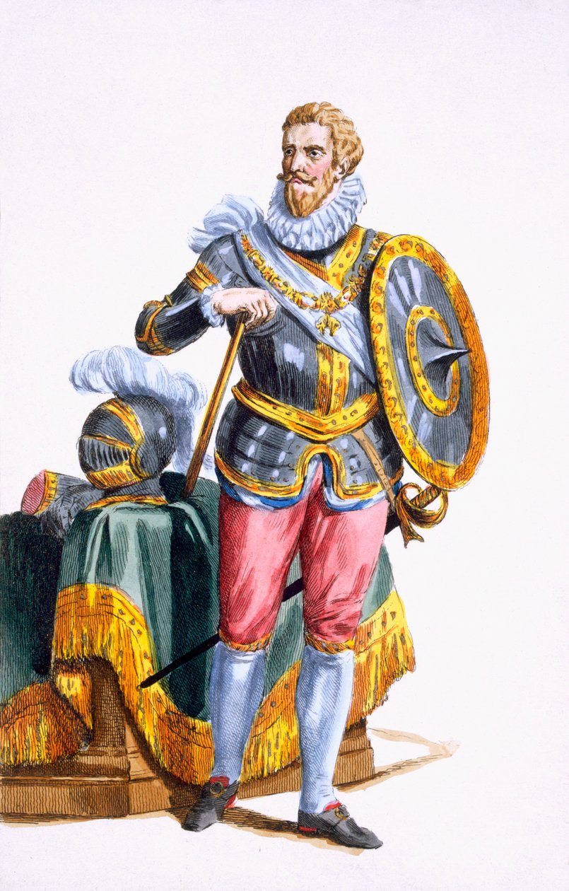 Alessandro Farnese (1546-92) hertig av Parma från "Receuil des Estampes, representant les Rangs et les Dignites, suivant le Costume de toutes les Nations existantes", publicerad 1780 (handkolorerad gravyr). av Pierre Duflos