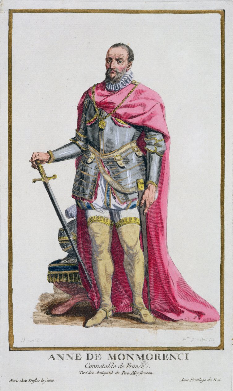 Anne de Montmorency (1493-1567) Konstabel av Frankrike från "Receuil des Estampes, Representant les Rangs et les Dignites, suivant le Costume de toutes les Nations existantes", publicerad 1780 (handkolorerad). av Pierre Duflos