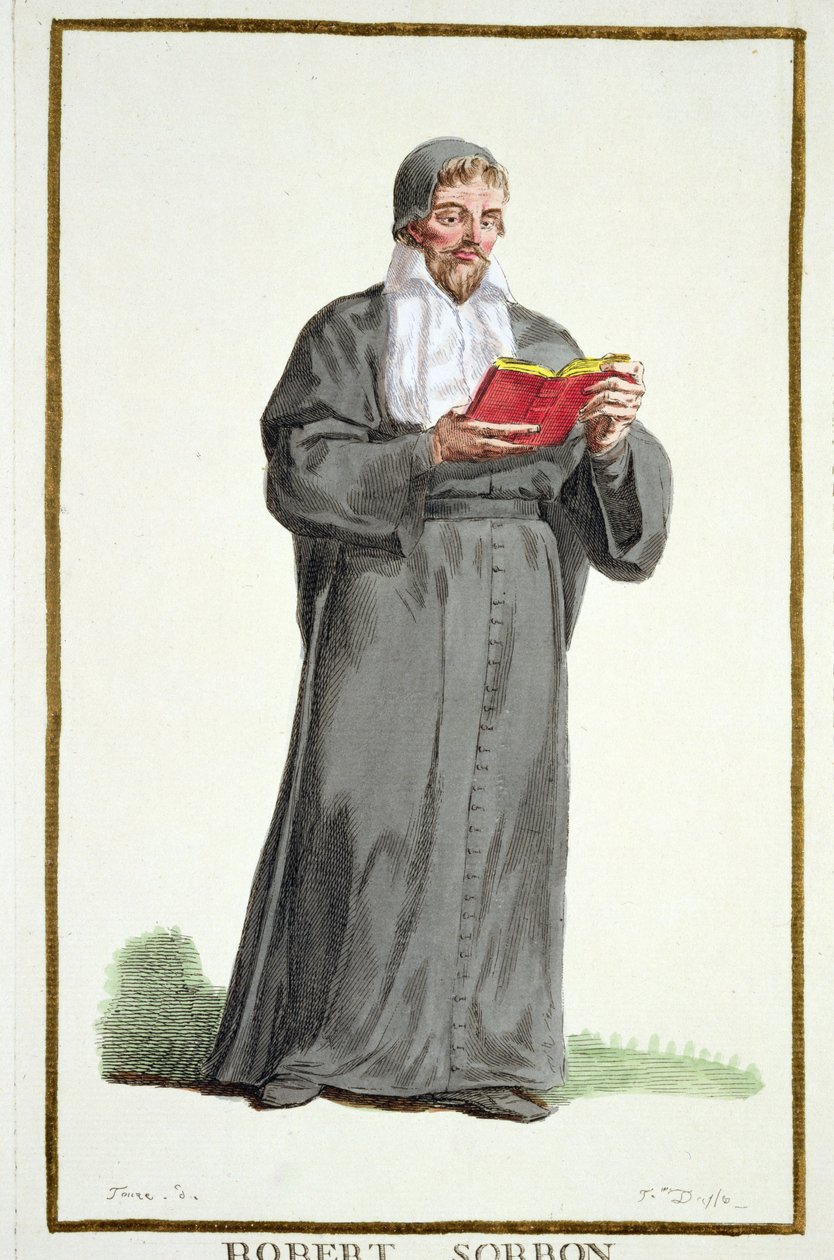 Robert de Sorbon (1201-94) från "Receuil des Estampes, representant les Rangs et les Dignites, suivant le Costume de toutes les Nations existantes", publicerad 1780 (handkolorerad gravyr). av Pierre Duflos