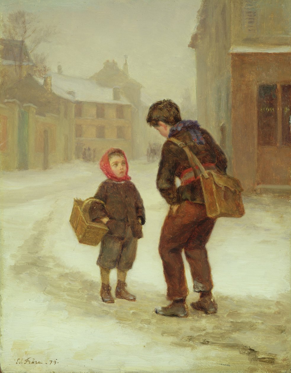 På väg till skolan i snön, 1879 av Pierre Edouard Frere