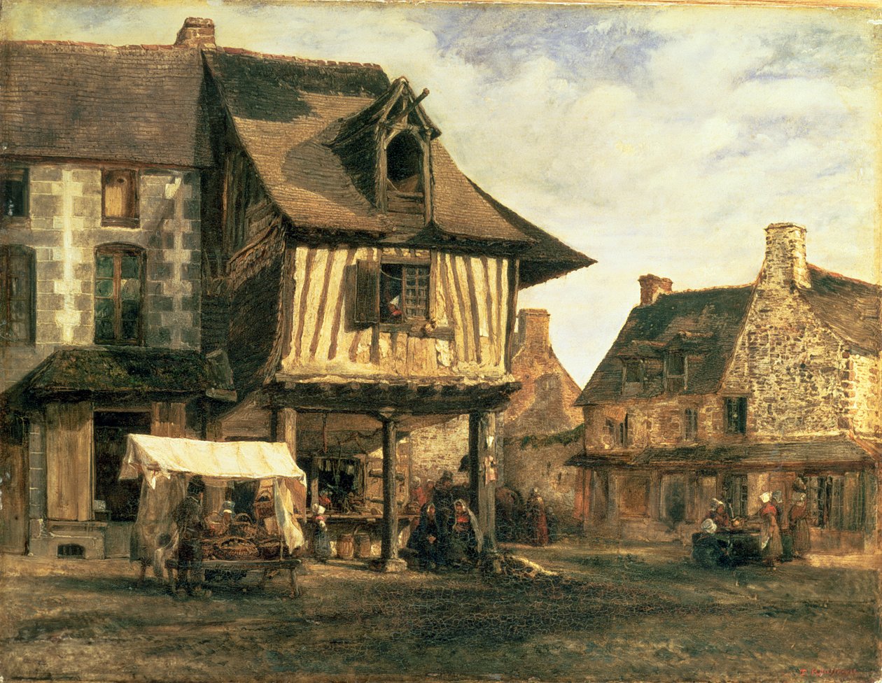 Market Place i Normandie, ca 1832 (panel) av Pierre Etienne Theodore Rousseau