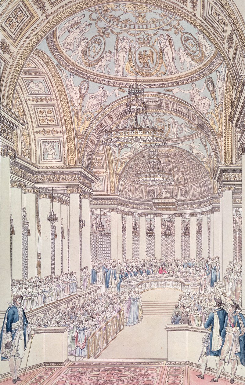 Kejserlig bankett i Tuileripalatsets stora salong i samband med bröllopet mellan Napoleon I (1769-1821) och Marie-Louise (1791-1847) av Österrike, 2 april 1810, graverad av Charles Norma. av Pierre Francois Leonard Fontaine