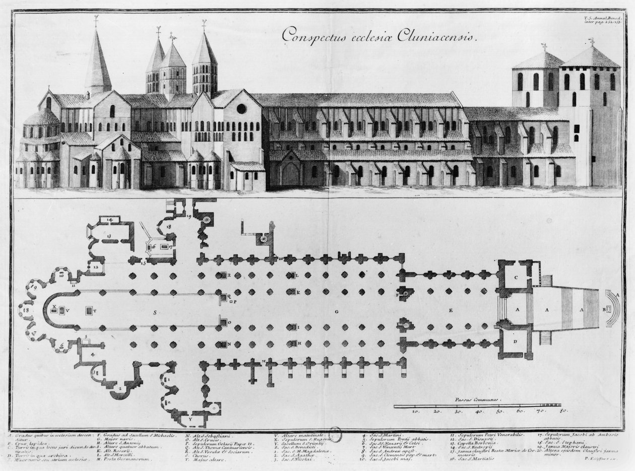 Plan och höjd av Cluny Abbey av Pierre Giffart