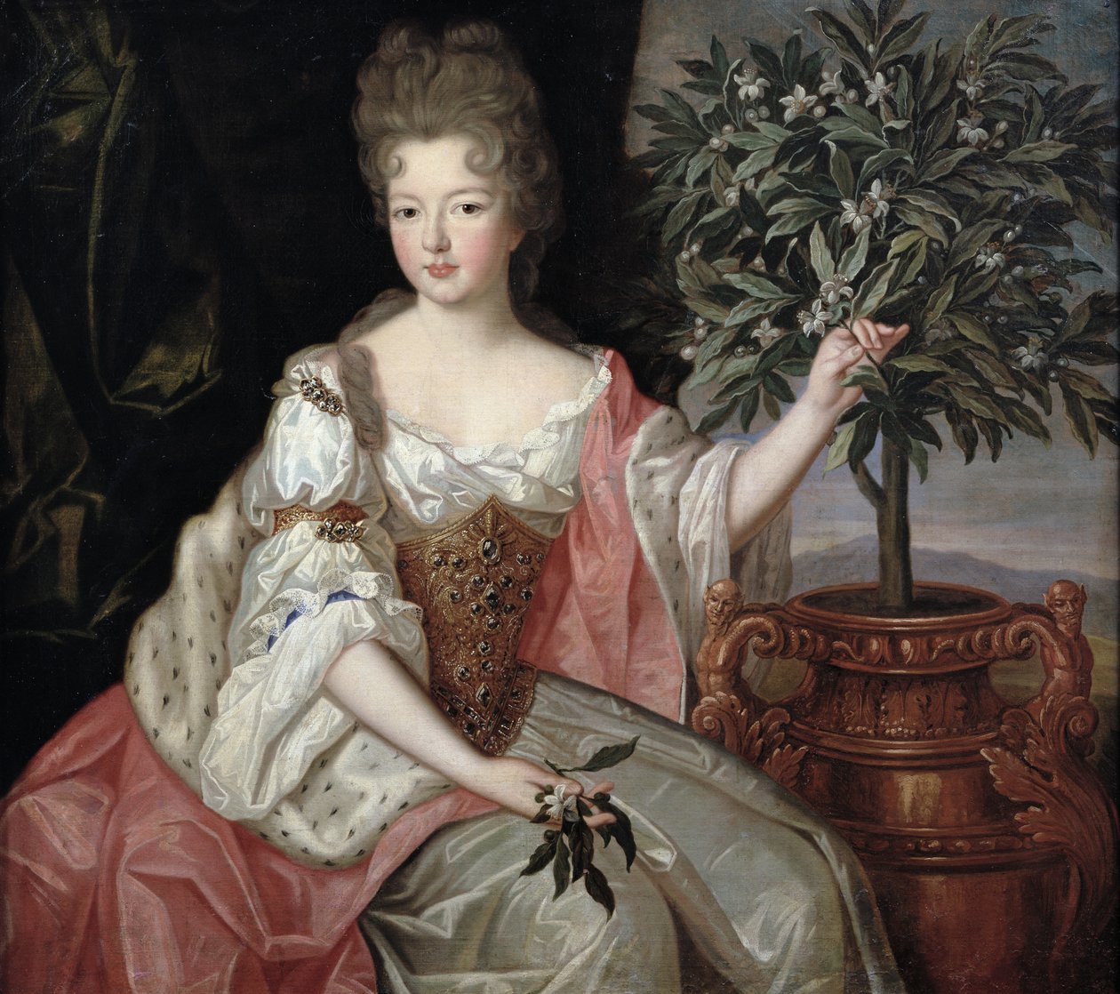 Porträtt av Francoise Marie de Bourbon (1677-1749) hertiginna av Orleans (Mademoiselle de Blois) av Pierre Gobert