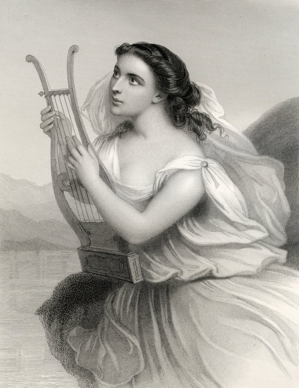 Sappho, illustration från "World Noted Women" av Mary Cowden Clarke, 1858. av Pierre Gustave Eugene Staal