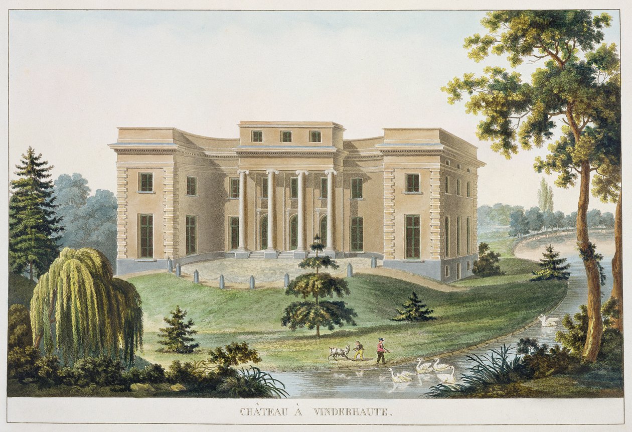 Chateau at Vinderhaute, från "Val av de mest framstående monumenten, byggnaderna och husen i kungariket Nederländerna" av Pierre Jacques Goetghebuer, publicerad 1827 (akvatint) av Pierre Jacques Goetghebuer