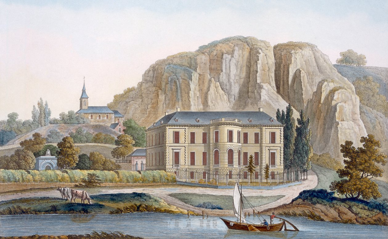 Château de Marche-les-Dames, nära Namur, från "Val av de mest anmärkningsvärda monumenten, byggnaderna och husen i kungariket Nederländerna", publicerad 1827 av Pierre Jacques Goetghebuer