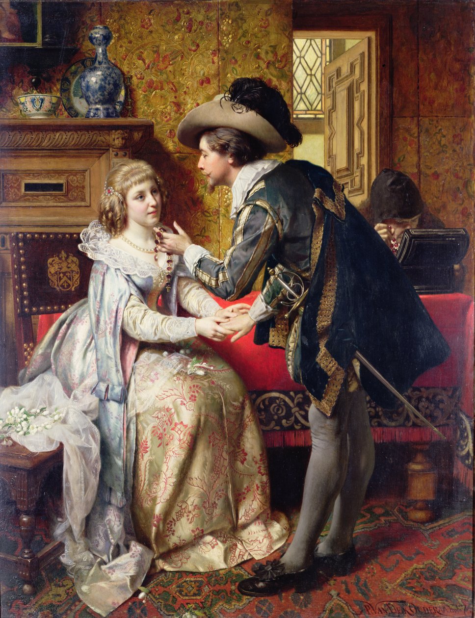 Bröllopspresenten, 1874 (panel) av Pierre Jan van der Ouderra