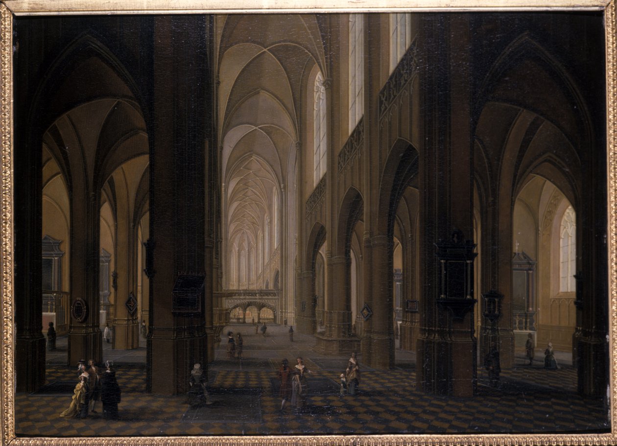Interiör av en gotisk kyrka, 1751-1800 av Pierre Joseph Lafontaine