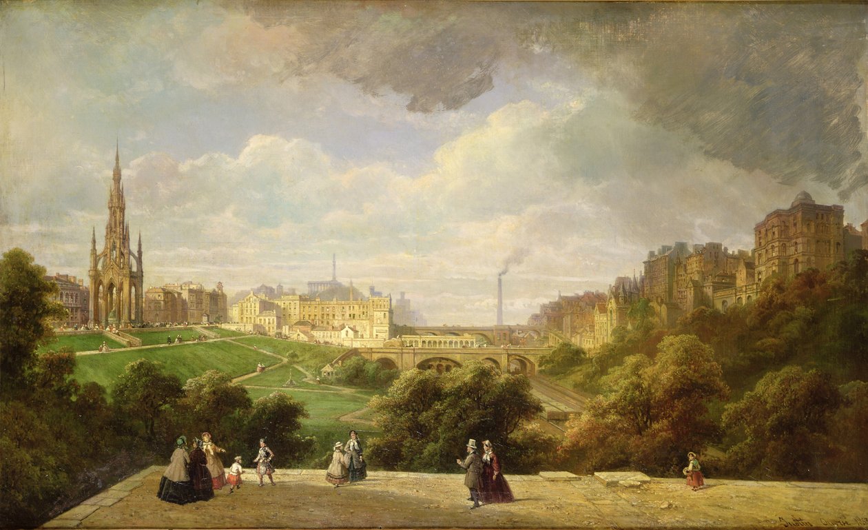 Utsikt över Edinburgh, Walter Scott-monumentet av Pierre Justin Ouvrie