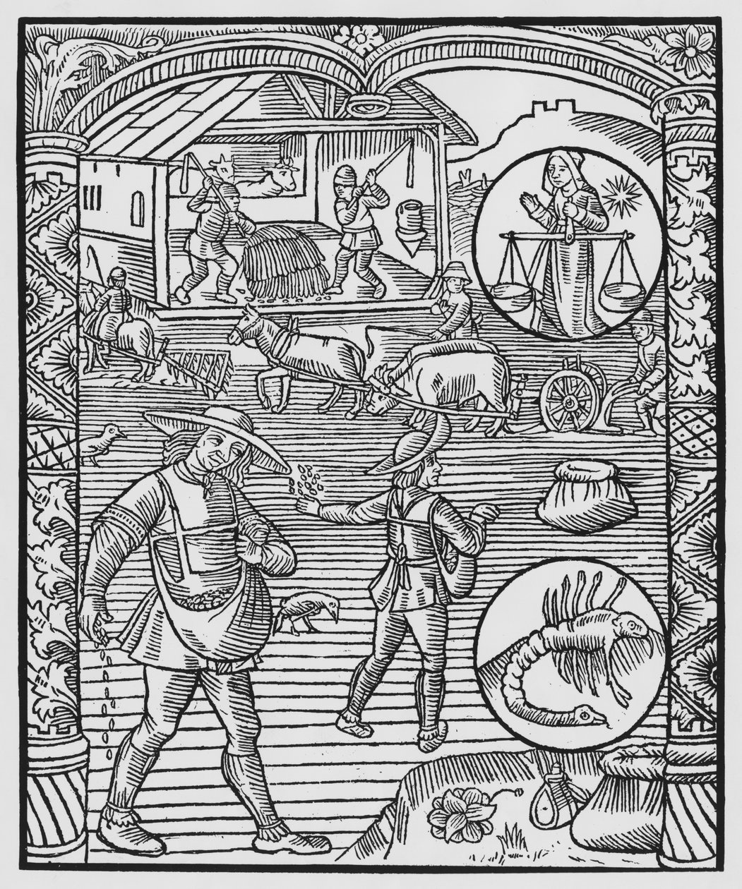 Oktober, sådd, plöjning och tröska, Vågen, illustration från 