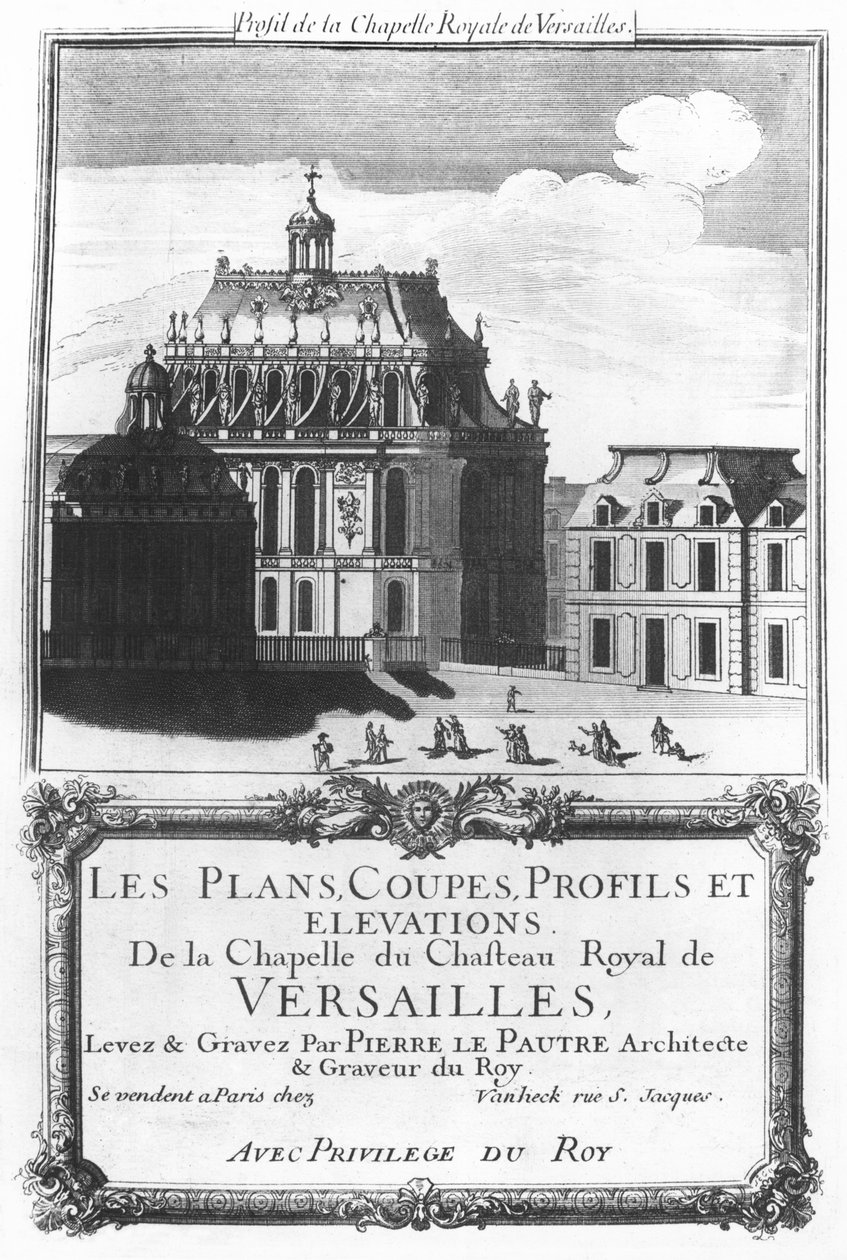 Det kungliga kapellet, illustration från "Planerna, sektionerna, profilerna och höjderna av kapellet i Chateau Royal de Versailles" av Pierre Lepautre