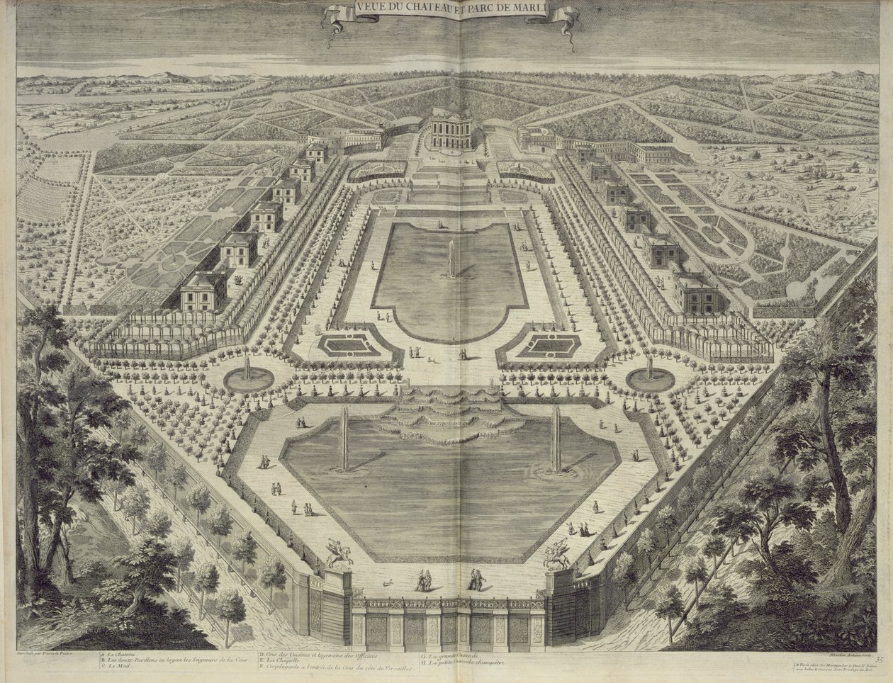 Utsikt över slottet och parken vid Marly, graverad av Sebastian Antoine (1687-s.1761), ca 1715 av Pierre Lepautre